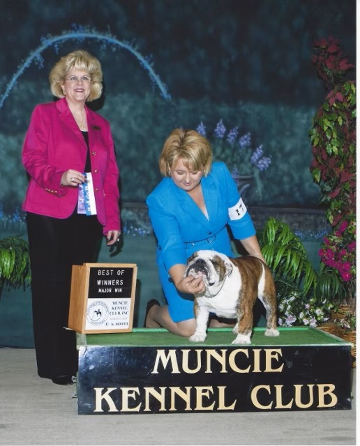 Bulldog With Show Judge and Owner