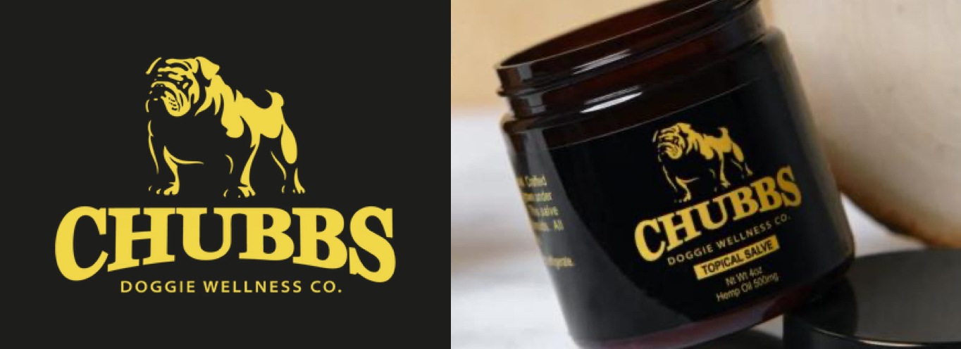 Chubbs Dogs logo with supplement bottle.